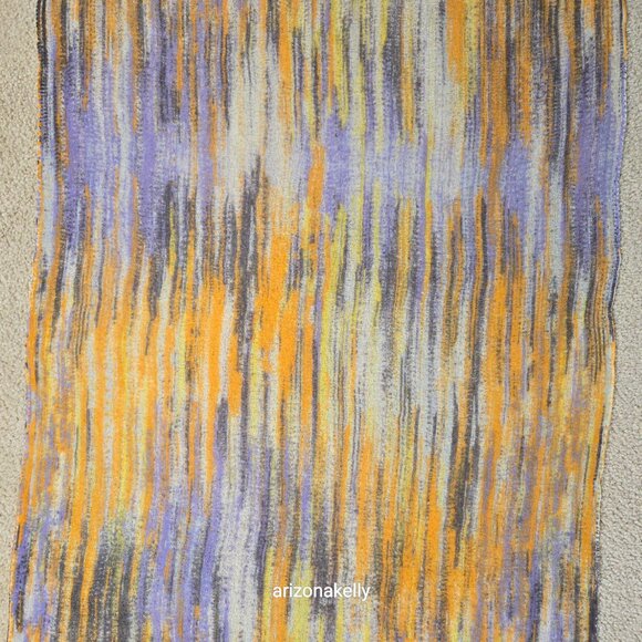 Lightweight Wool Scarf Streaked with Purple & Yellow - Picture 4 of 11